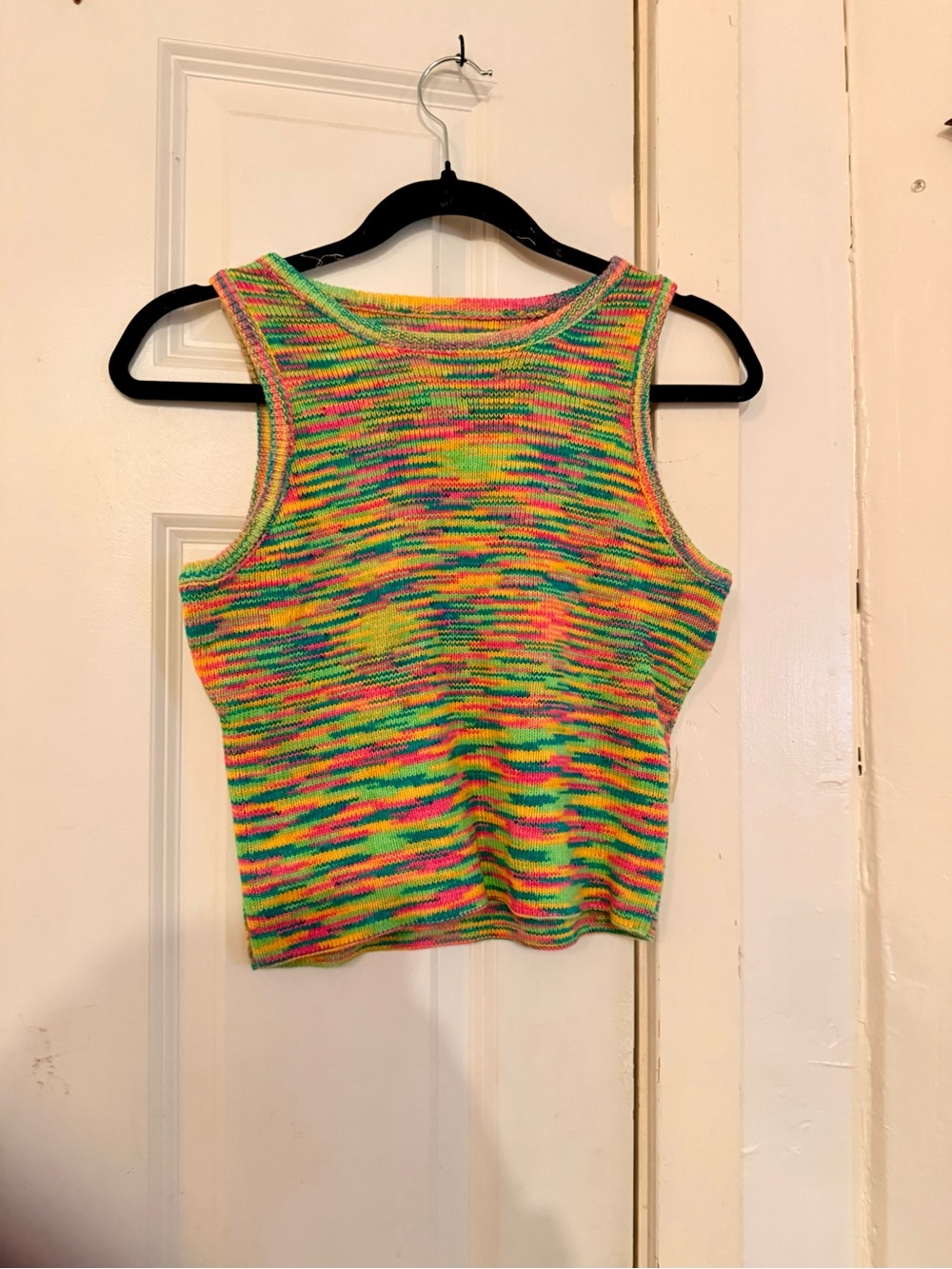 Multicolor Ribbed Knit Tank Top - Vibrant Neon Stripe
